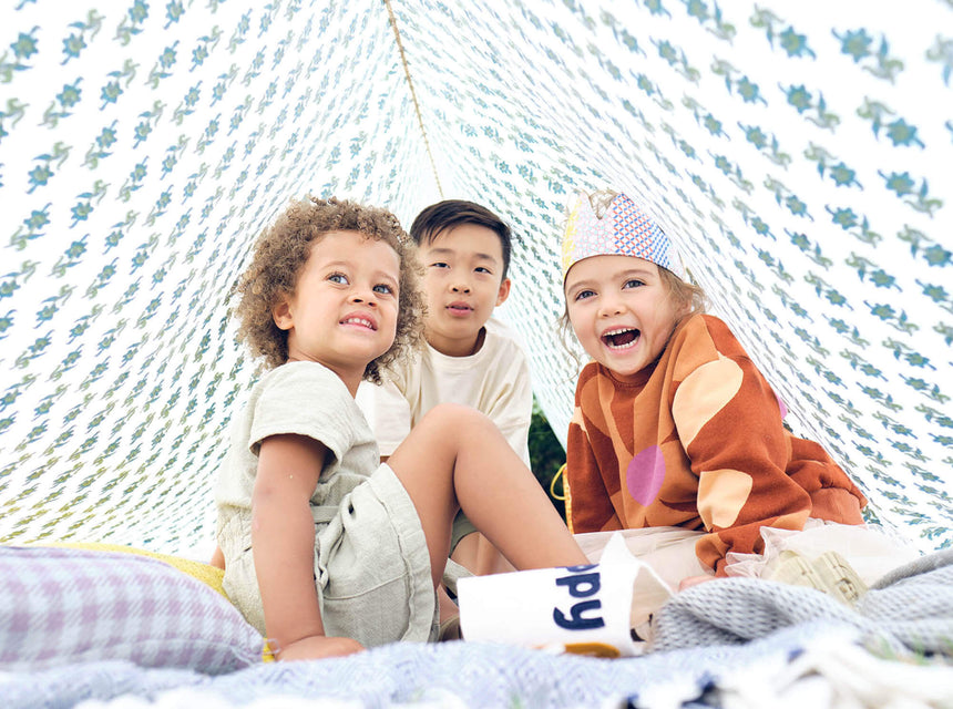 Kids playing in tent