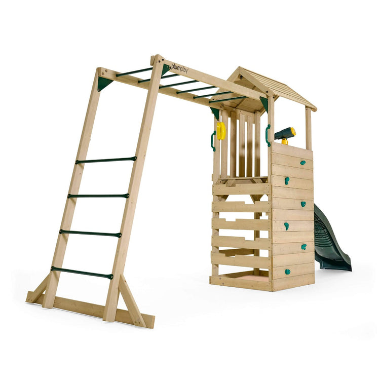 Plum Lookout Tower Playcentre with Monkey Bars | Wooden Adventure Playset for Kids