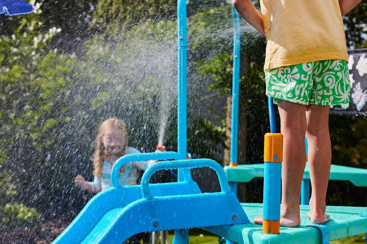 Plum Water Play Blaster Course - Climbing Frame with 6ft Slide, Water Chute, and Sprinklers - Slip-Resistant Galvanised Steel Frame