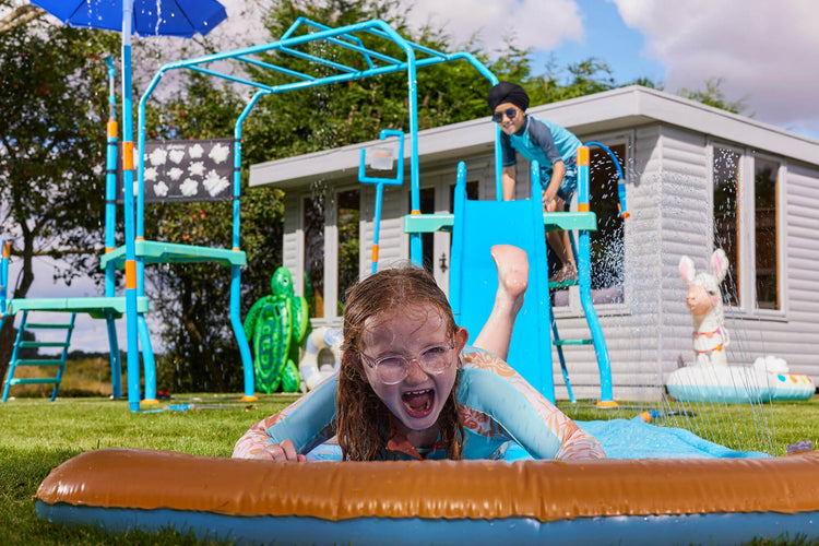 Plum Water Play Blaster Course - Climbing Frame with 6ft Slide, Water Chute, and Sprinklers - Slip-Resistant Galvanised Steel Frame