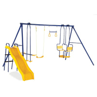 Plum 5-Unit Metal Swing Set with Slide | Sturdy Outdoor Play Equipment for Kids