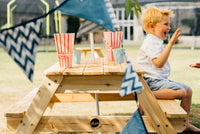 Plum Wooden Picnic Table with Benches & Parasol | Outdoor Games, Drawing, and Eating Table