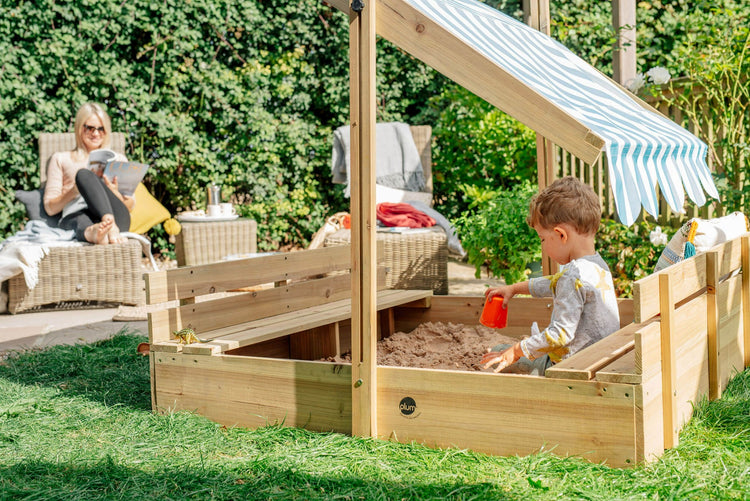 Plum Sandpit with Canopy | Large Wooden Sandbox for Outdoor Play