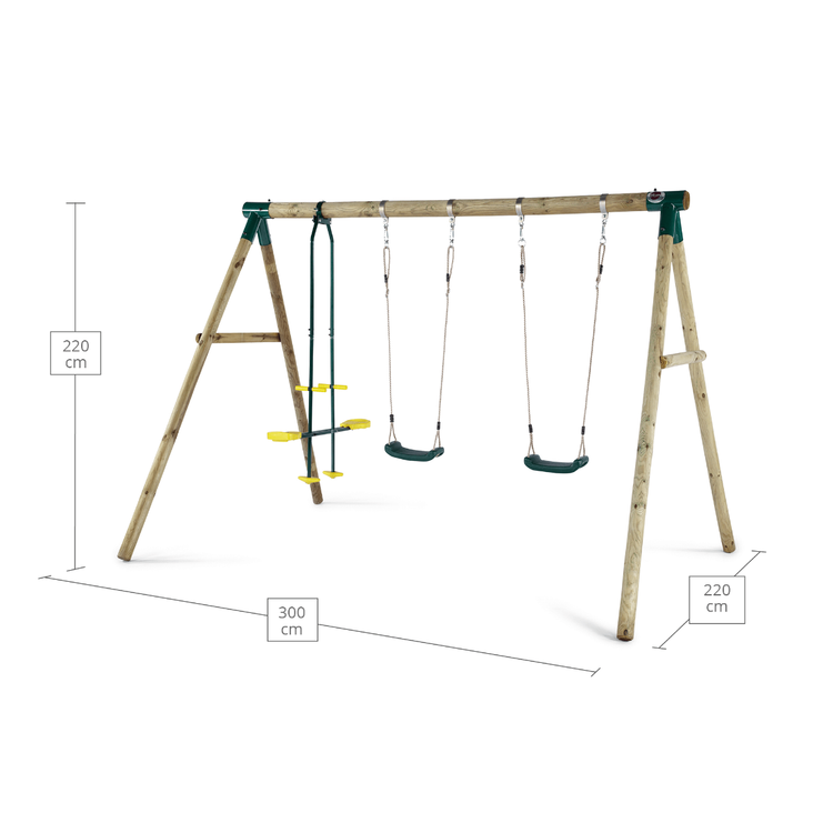 Plum Colobus Wooden Double Swing Set with Double Glider | Durable Outdoor Play Equipment for Kids