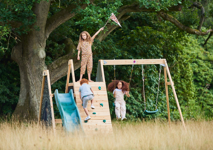 Plum Climbing Pyramid with Slide and Swings | Wooden Jungle Gym for Kids Outdoor Play