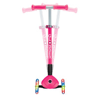 Globber PRIMO Foldable Scooter with Lights - Neon Pink | Adjustable Height, LED Wheels for Kids