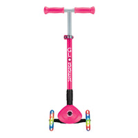 Globber PRIMO Foldable Scooter with Lights - Neon Pink | Adjustable Height, LED Wheels for Kids