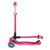 Globber PRIMO Foldable Scooter with Lights - Neon Pink | Adjustable Height, LED Wheels for Kids