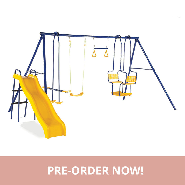 Plum 5-Unit Metal Swing Set with Slide | Sturdy Outdoor Play Equipment for Kids