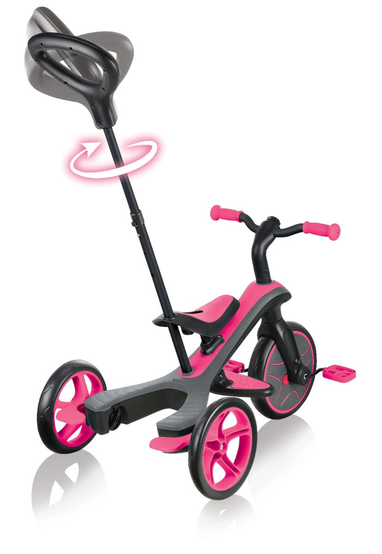 Globber Explorer Trike 4-in-1 - Fuchsia Pink | Toddler Trike & Balance Bike with UV Canopy