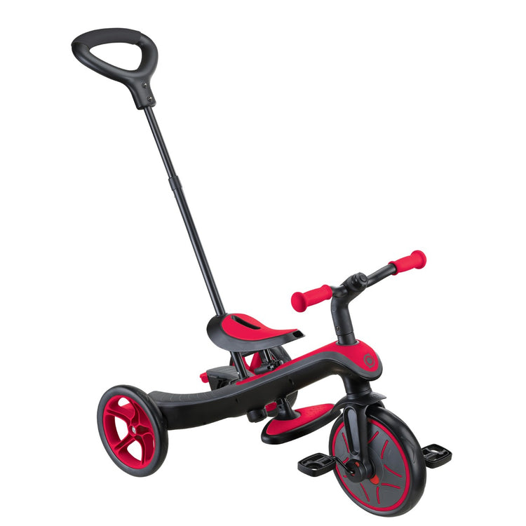 Globber Explorer Trike 4-in-1 with Parent Handle - New Red | Adjustable Toddler Trike & Balance Bike