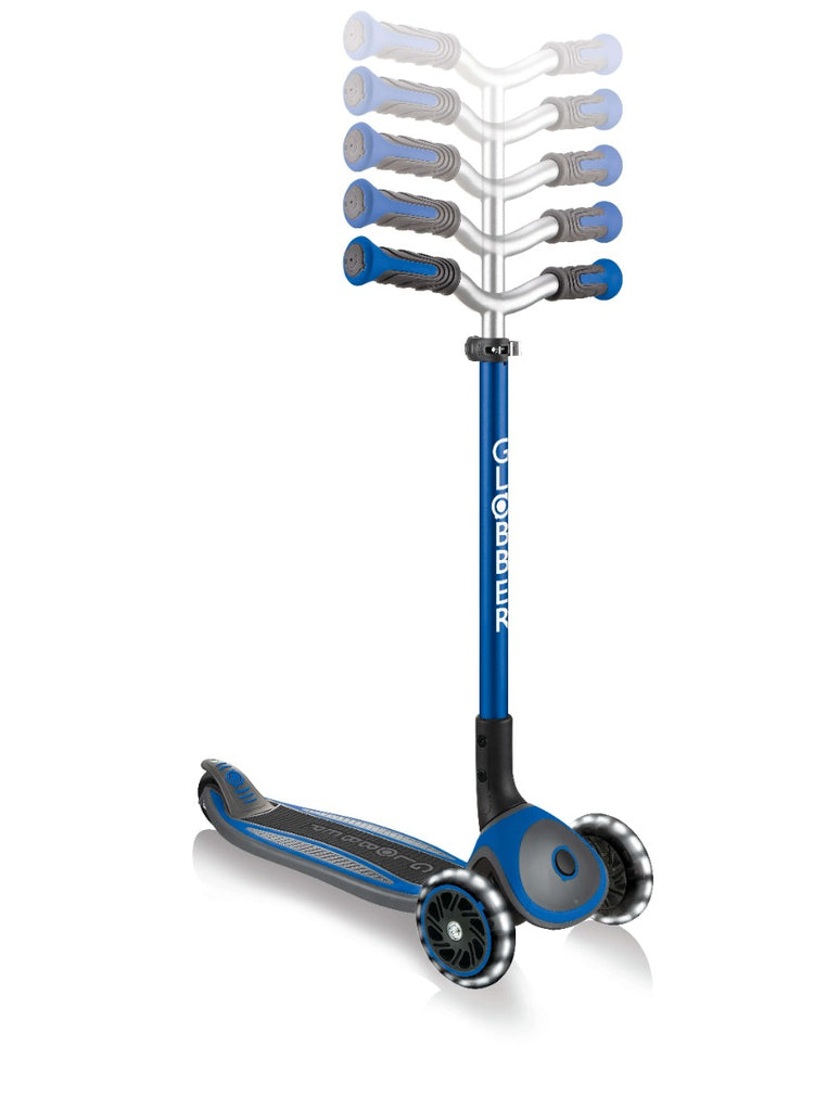 Globber MASTER Scooter with Lights - Navy | Adjustable Handlebars & Foldable Design | LED Wheels for Fun Rides