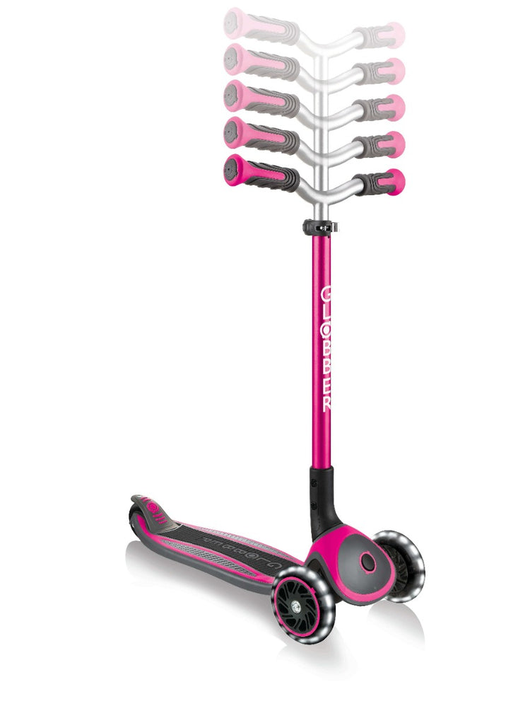 Globber MASTER Scooter with Lights - Pink| Adjustable Handlebars & Foldable Design | LED Wheels for Fun Rides