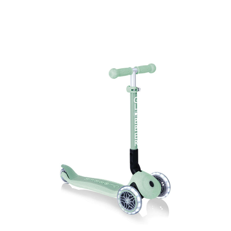 Globber ECOLOGIC PRIMO Foldable Scooter with Lights - Pistachio | LED Wheels, Adjustable Height for Kids