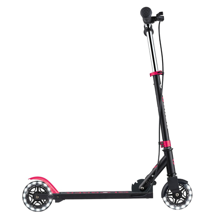 Globber Flow Element Junior Lights Scooter - Black & Pink | LED Wheels, Adjustable Handlebars, Smooth Ride for Kids