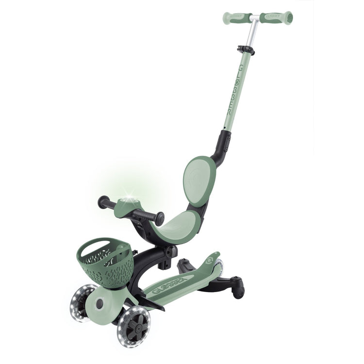 Globber GO UP Baby Lights 360 Scooter - Sage & Olive | 3-in-1 Toddler Scooter with LED Wheels & Adjustable Handlebars