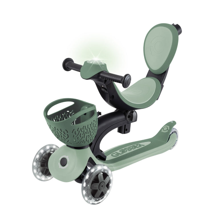 Globber GO UP Baby Lights 360 Scooter - Sage & Olive | 3-in-1 Toddler Scooter with LED Wheels & Adjustable Handlebars