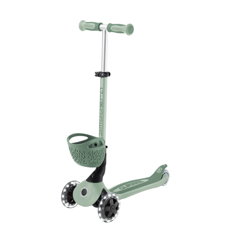 Globber GO UP Baby Lights 360 Scooter - Sage & Olive | 3-in-1 Toddler Scooter with LED Wheels & Adjustable Handlebars