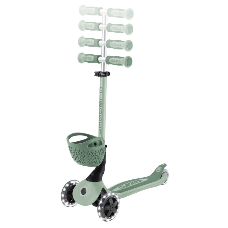 Globber GO UP Baby Lights 360 Scooter - Sage & Olive | 3-in-1 Toddler Scooter with LED Wheels & Adjustable Handlebars