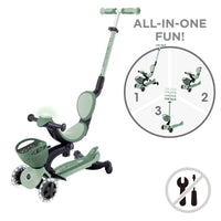 Globber GO UP Baby Lights 360 Scooter - Sage & Olive | 3-in-1 Toddler Scooter with LED Wheels & Adjustable Handlebars