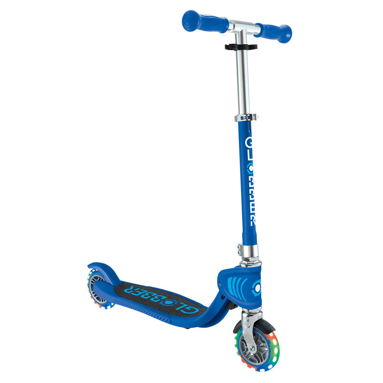 Globber Flow Foldable Junior Lights Scooter - Navy Blue | LED Wheels, Foldable Design & Adjustable Handlebars for Kids