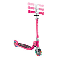 Globber Flow Foldable Junior Lights Scooter - Pastel Pink / Fuchsia | LED Wheels, Foldable Design & Adjustable Handlebars for Kids