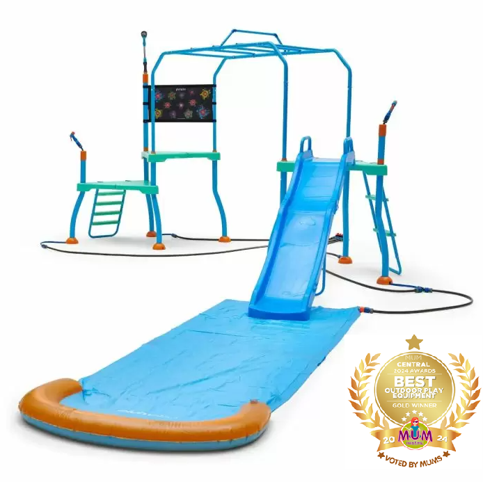 Plum Water Play Blaster Course - Climbing Frame with 6ft Slide, Water Chute, and Sprinklers - Slip-Resistant Galvanised Steel Frame