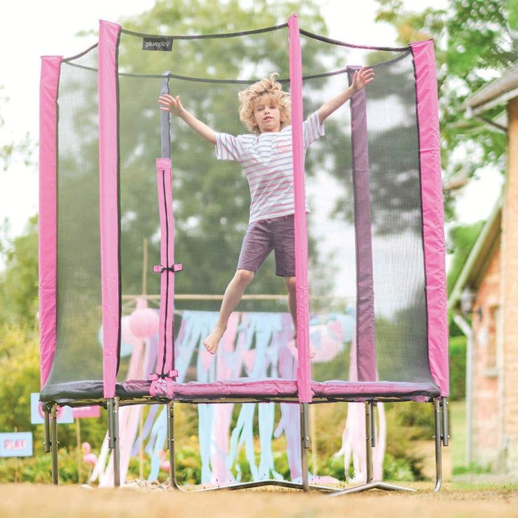 Plum 4-6ft Junior Trampolines With Enclosure Net - Blue/Pink | Compact for Safe Outdoor Play