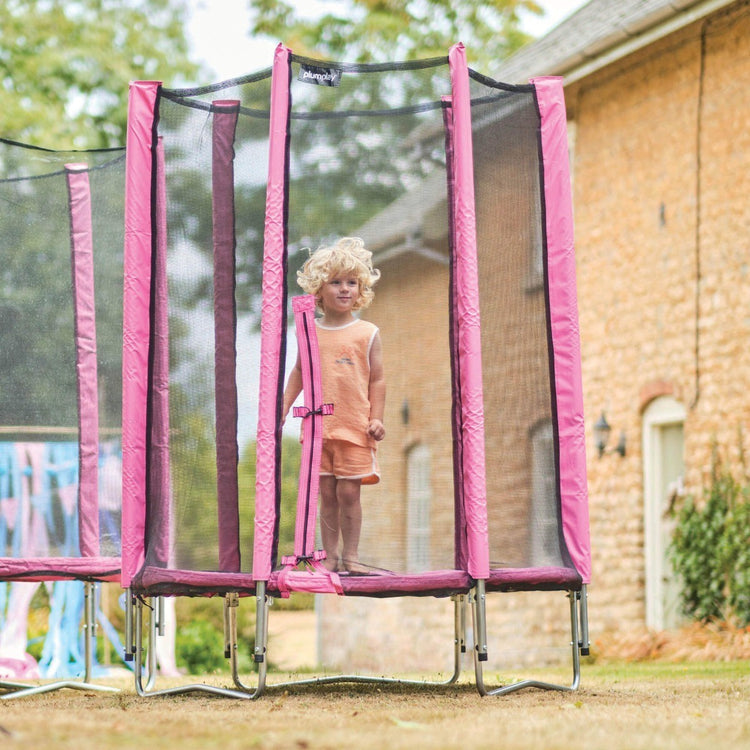 Plum 4-6ft Junior Trampolines With Enclosure Net - Blue/Pink | Compact for Safe Outdoor Play