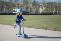 Globber PRIMO Foldable Scooter with Lights - Navy Blue | LED Wheels, Adjustable T-Bar for Kids