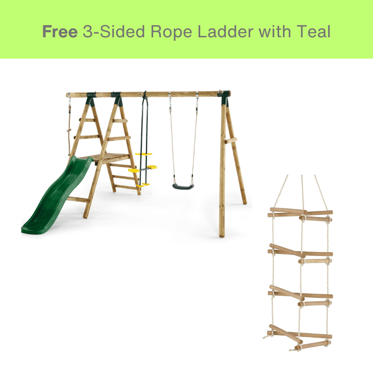 Meerkat Wooden Playcentre | Swing | 6ft Slide| Double Glider| Climbing Rope