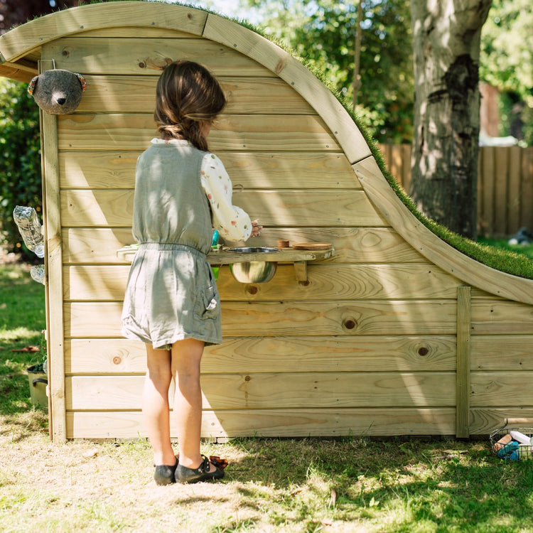 Plum Discovery Nature Play Hideaway with kitchen shelf